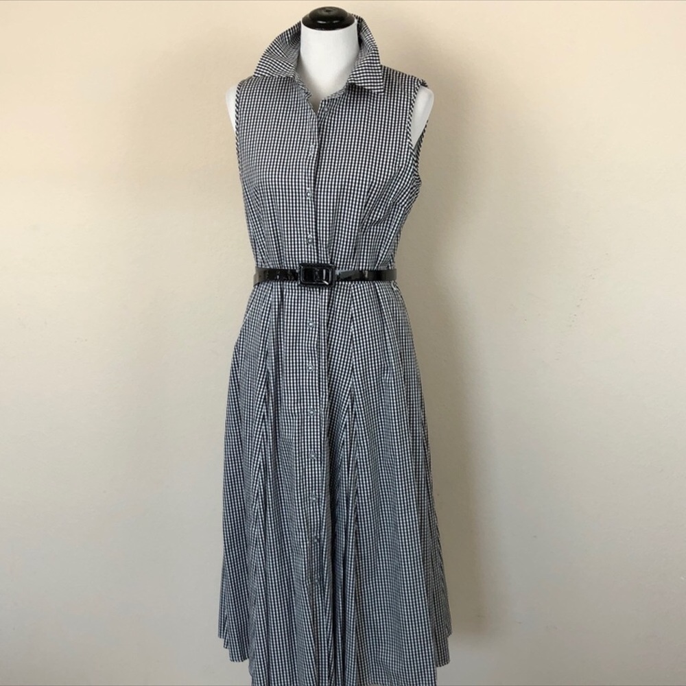 Tablots Gingham Collar Midi Belted Shirt Dress